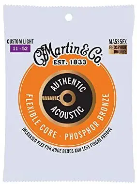 MartinGuitar Authentic Acoustic Flexible Core MA535FX, 92/8 Phosphor Bronze, Custom Light Guitar Strings