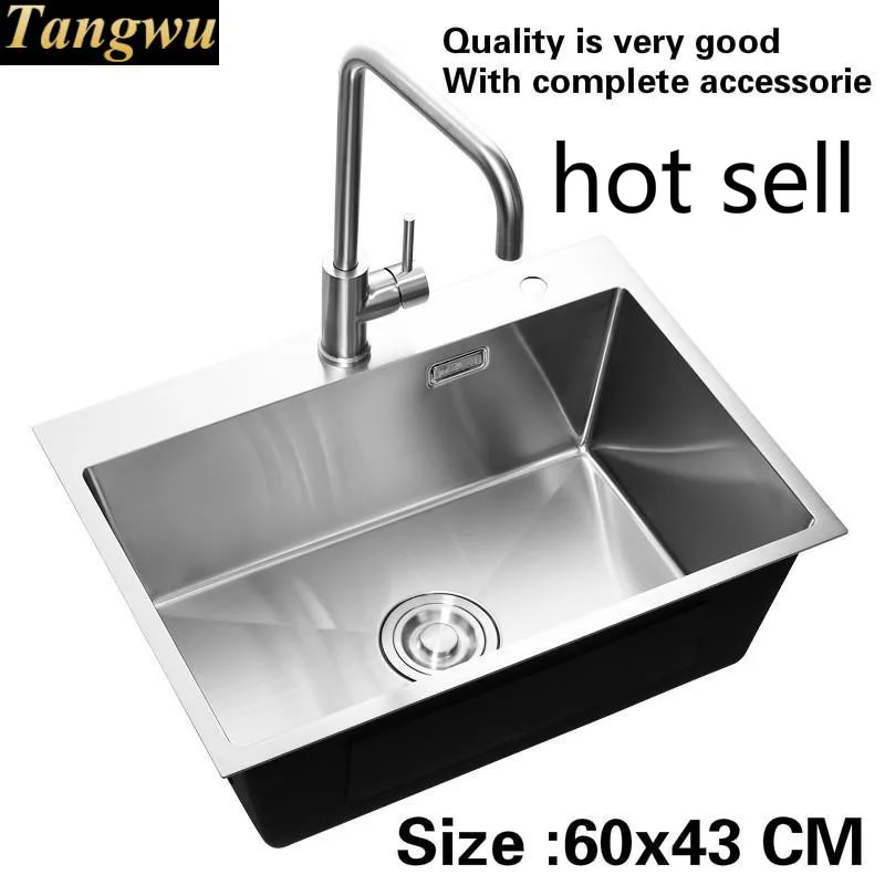 

Free shipping Standard vogue kitchen manual sink single trough trumpet 304 food grade stainless steel hot sell 60x43 CM