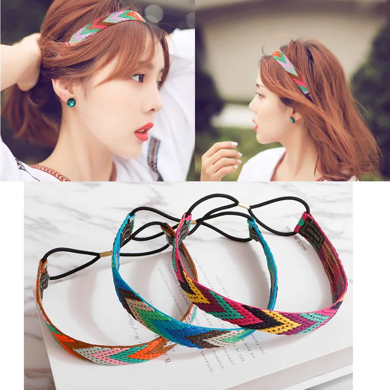 Embroidery Headbands For Women Girls Hair Accessories Bridal Elastic Hairbands Beach Hair Rubber Bands Turban Bandage Bandanas