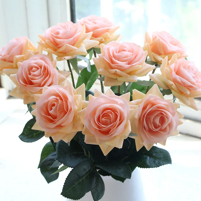 Free Shipping 11pcs/Lot Rose Artificial Flowers Real Touch Rose Flowers Home Decorations for Wedding Party or Birthday Bouquet