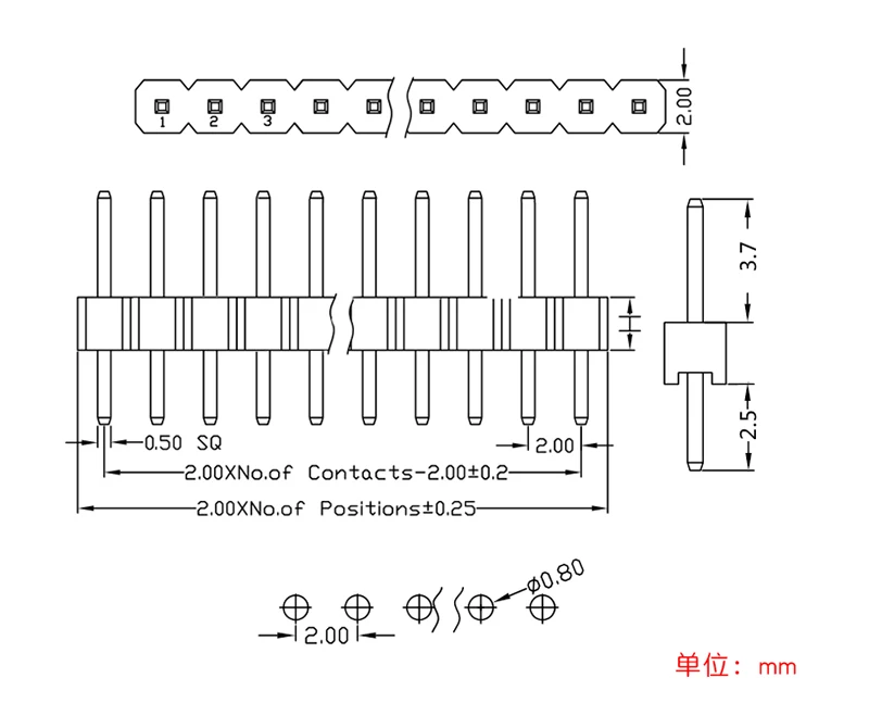 Pitch 2.0Mm 10Pcs Enkele Rij Pin Header Rechte Pin Header 1*2/3/4/5/6/8/10/12/40 Vergulde Pcb Verbinding