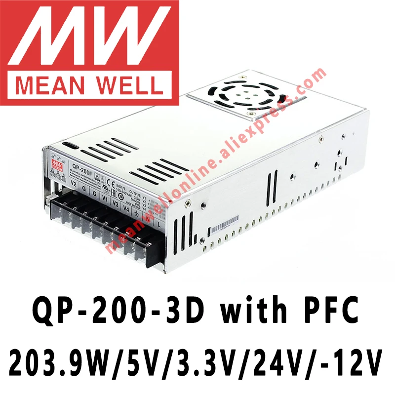 Mean Well QP-200-3D meanwell 5V/3.3V/24V/-12V DC 203.9W Quad Output with PFC Function Power Supply online store