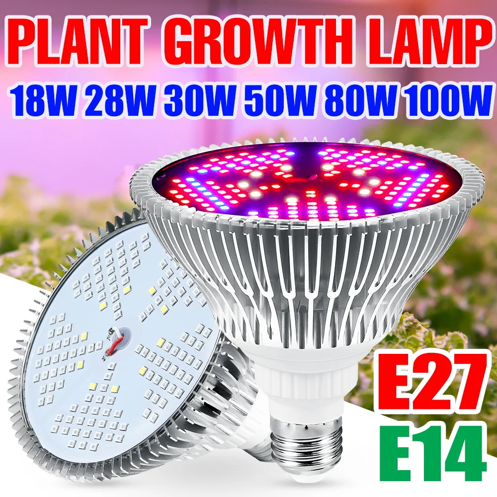 

220V Full Spectrum LED Growing E27 Plant Lamp Greenhouse 18W 28W 30W 50W 80W 100W LED Fitolampy E14 Phytolamp For Seedlings Bulb