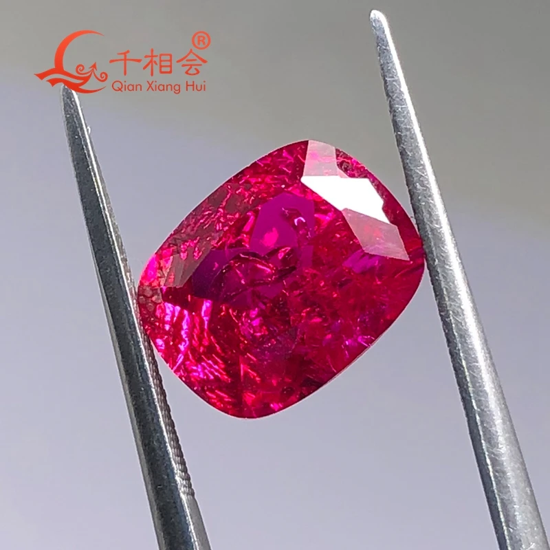 

antique elongated cushion shape red coor artificial lab created ruby including minor cracks inclusions loose gem stone