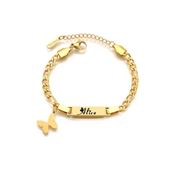 Acheerup Engrave Name Baby Bracelets Personalized Crown Date Stainless Steel Adjustable Hand Thick Chain for Women Kids Jewelry