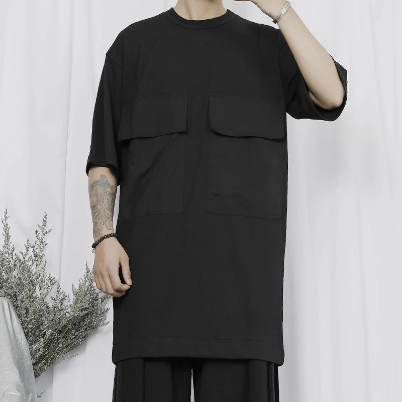 Men's new summer T-shirt Japanese fashion trend small number of designers big pocket design loose large size short sleeves