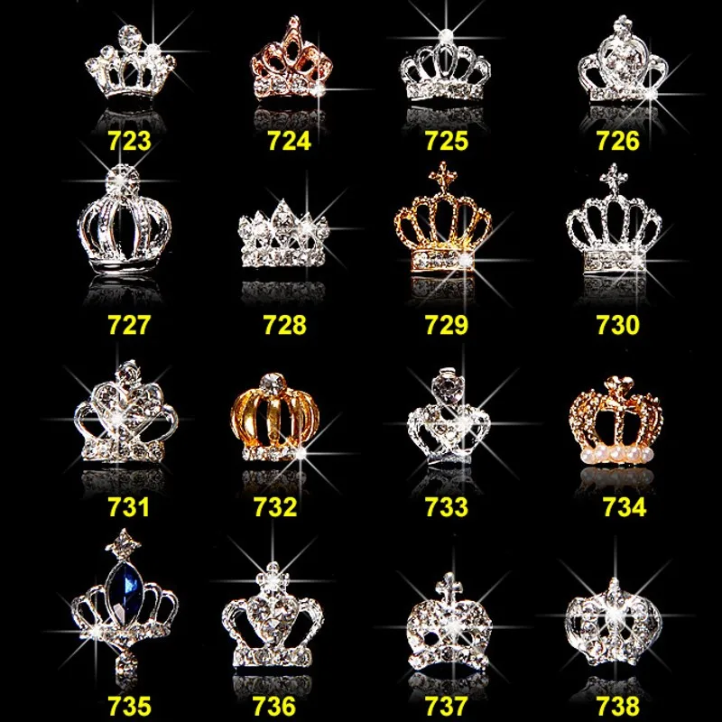 10pcs/Lot 3D Nail Art Jewelry Silver & Gold Crown Shape Nail Jewelry Shining Crystal Rhinestones Nail Jewelry Accessories ML723#