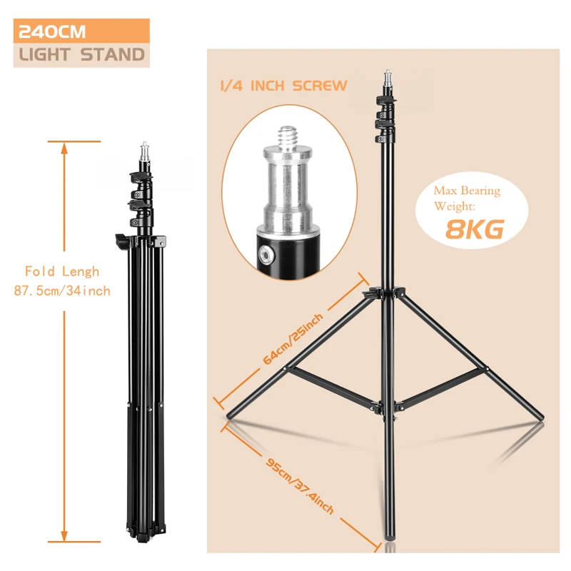 Heavy Duty Metal 2m 2.4m 2.8m Tripod Light Stand Max Load to 5KG Tripod for Photo Studio Softbox Video Flash ReflectorLighting