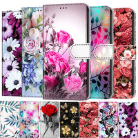 Fashion Flower Phone Case For Xiaomi Redmi Note 4 4X 4A 5 5A 6 6A 7 7A 8 8A 8T Pro 3S GO Flip Leather Stand Book Cover Back Etui