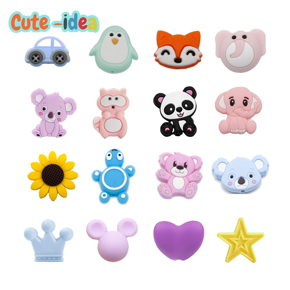 Cute-idea 10pcs/lot  Silicone Teether Beads Food Grade Animal Chewable Beads DIY Pacifier Chain Toys Accessories Baby Product