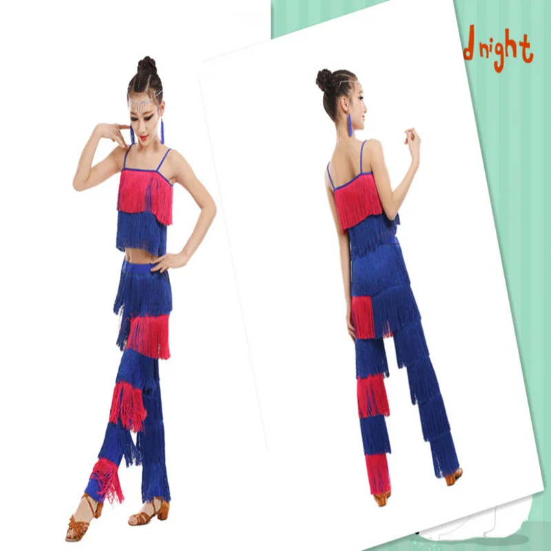 Latin Dance Dress For Kids Girls Adult Ballroom Tassel Fringe Tops Pants Salsa Samba Costume Children Dance Competition Costume