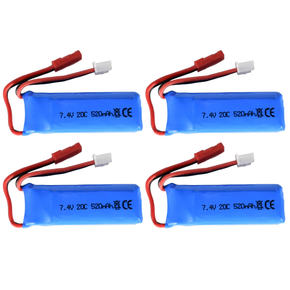 2Pcs 7.4V 520mAh Lipo Battery for WLtoys K969 K979 K989 K999 P929 P939 284010 284161 284131 RC Car Parts