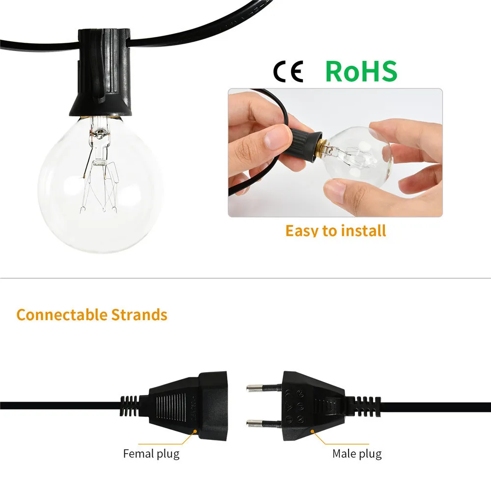 G40 거리 갈 랜드 빛 휴일 조명 전구 크리스마스 장식 갈 랜드 야외 정원 장식 웨딩 페어리 빛
