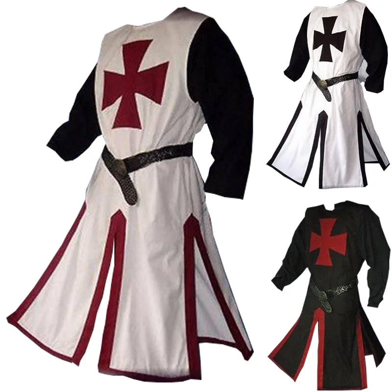 Medieval Warriors Knight Templar Crusader Costume For Adult Men Gown Shirt Top Cross Tabard Surcoat Tunic Clothes Belted M-4XL