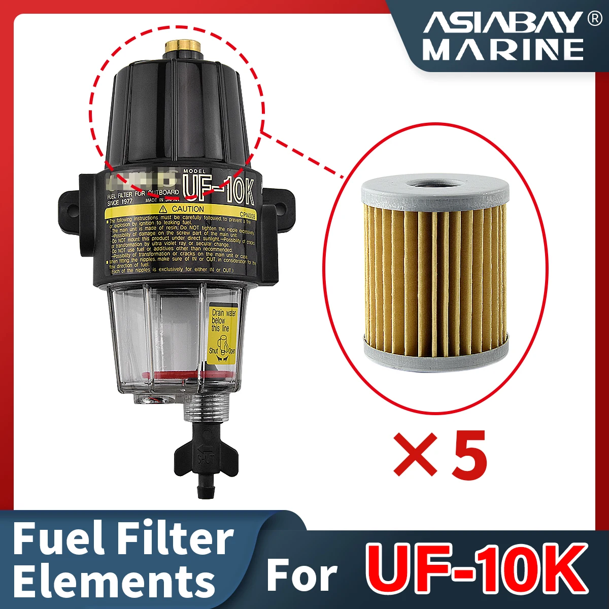 UF-10K Fuel Filter Element Water Separator Assembly Elements UF10K Outboard Motor Boat Engine Honda Yamaha Suzuki Mercury