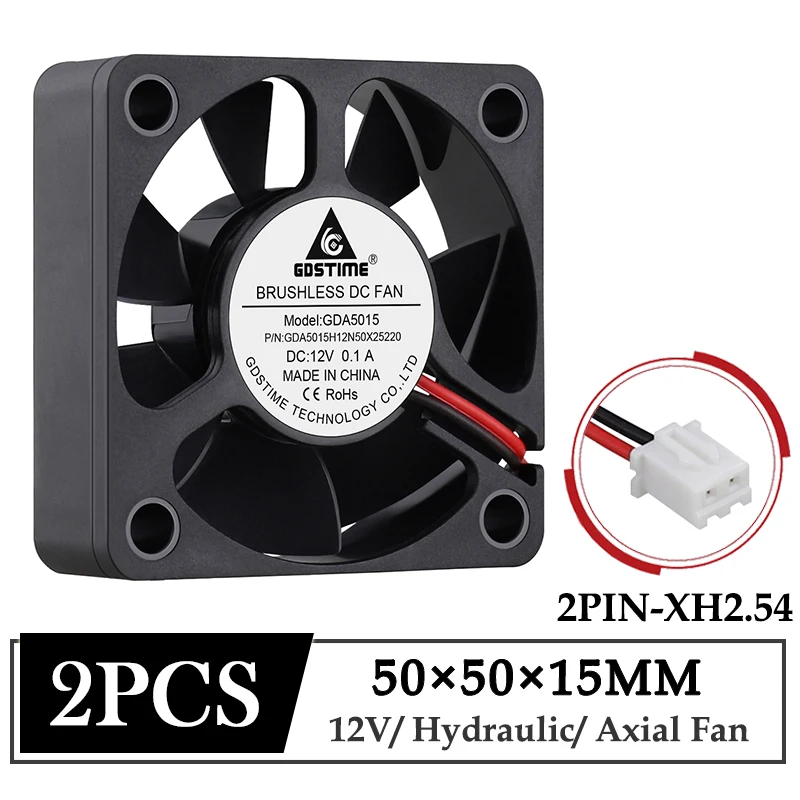 

2Pcs Gdstime DC 12V Fan 50mm 50x50x15mm Exhaust Brushless Axial Power Charging Radiator 5cm 5015 3D Printer Micro Cooling Fan