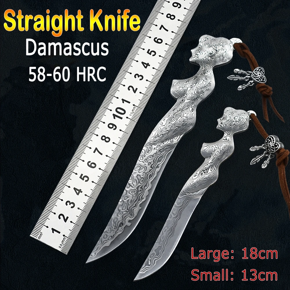 

Creative Damascus Steel Fixed Blade Small Straight Knife Handmade Gift Knife Outdoor Survival Knife EDC Camping Mini Sharp Tool