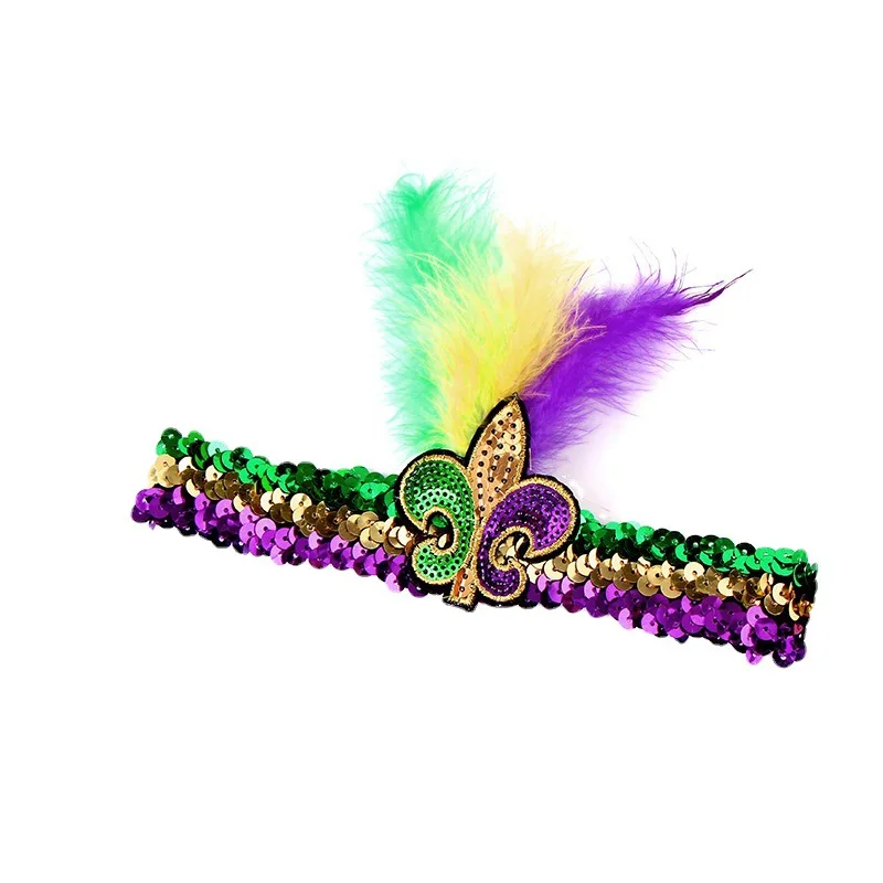 Free shipping Mardi Gras Throws Feather Sequin Headband Fleur De Lis(10pcs/lot)