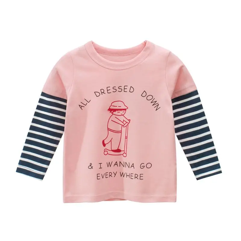 

Girls Boys T-Shirts Patchwork Letter Print O-Neck Long-Sleeved T-Shirt Korean 2022 Spring Autumn New Cute Kids Children Clothes