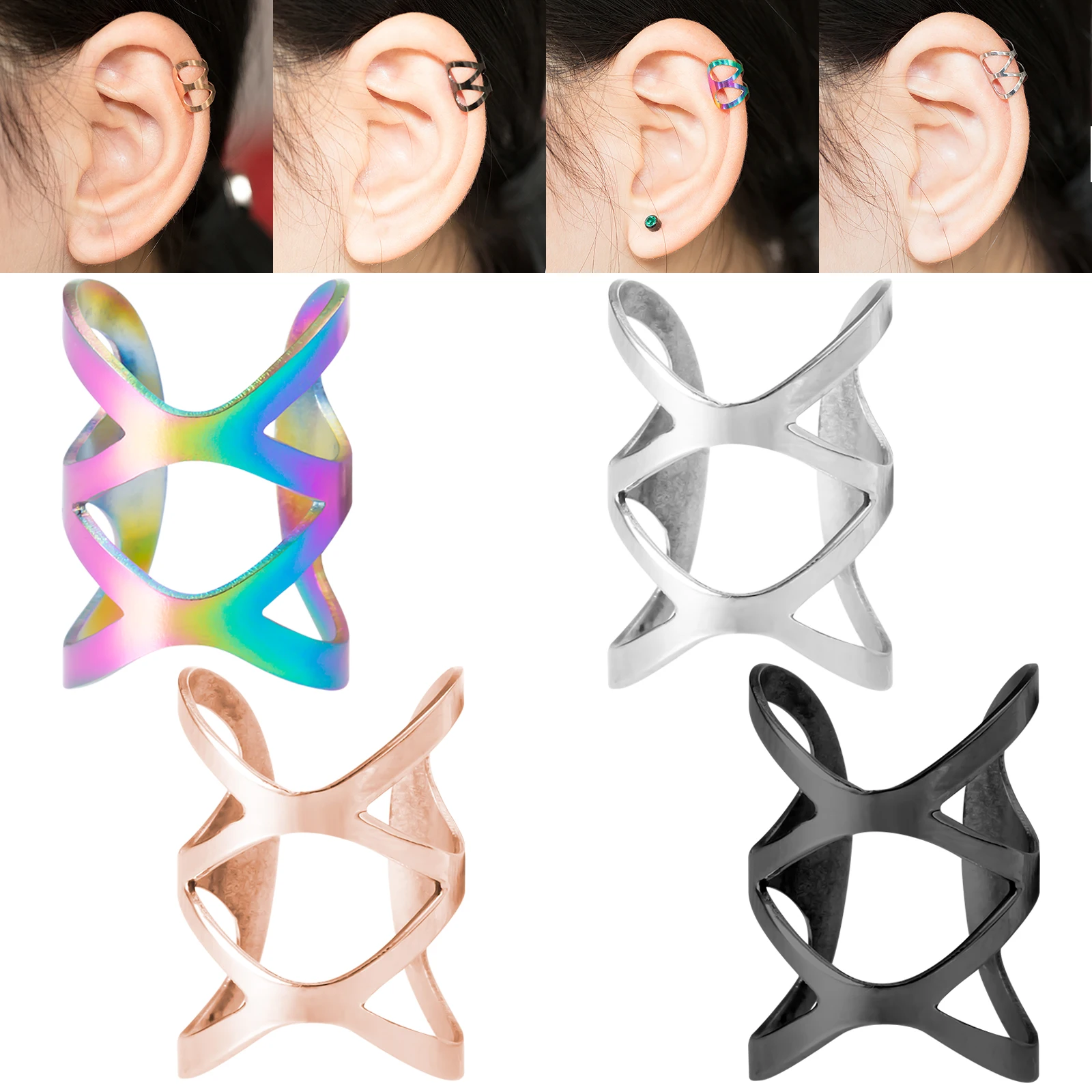 1pc Ear Clip Cuff Earring Jewelry Non Piercing Ring Fake Cheater Cartilage Helix Stud Nail for Unisex Punk Accessories 2021