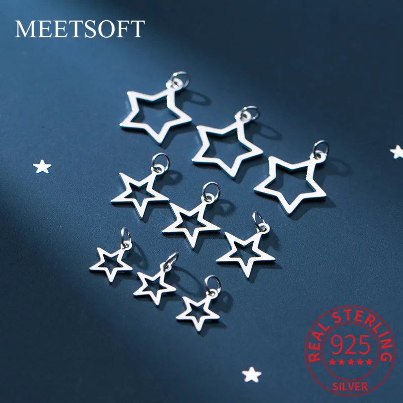 

MEETSOFT Classic 925 Sterling Silver 5pcs/lot Stars Hollow Charms Special of DIY Handmade Fine Jewelry Necklace Accessory