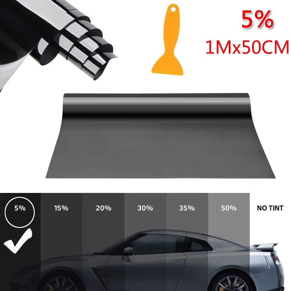 100x50cm 5% VLT Car Window Tint Professional Dark Smoke Black Film Uncut