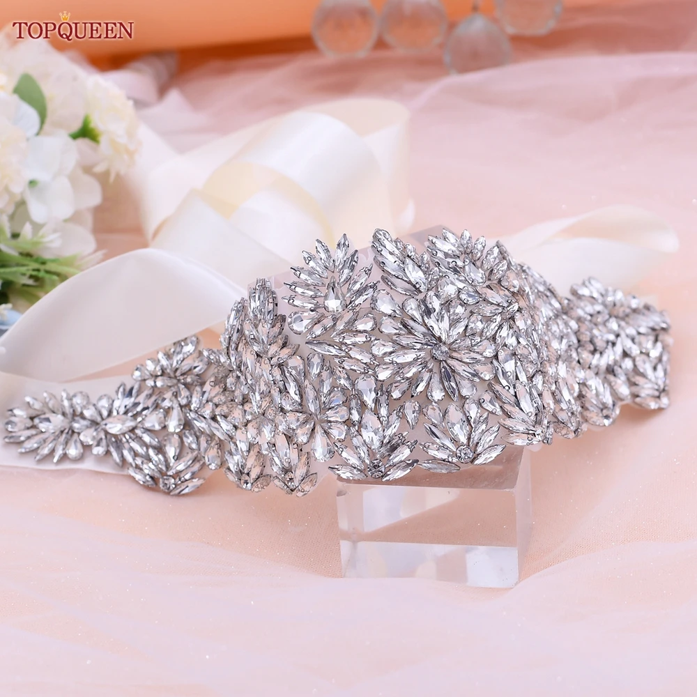 TOPQUEEN S15 Bridal Wedding Dress Belt Sparkly Jeweled Belts Rhinestones for Women Dresses Bridesmaid Beaded Female Waist Sash