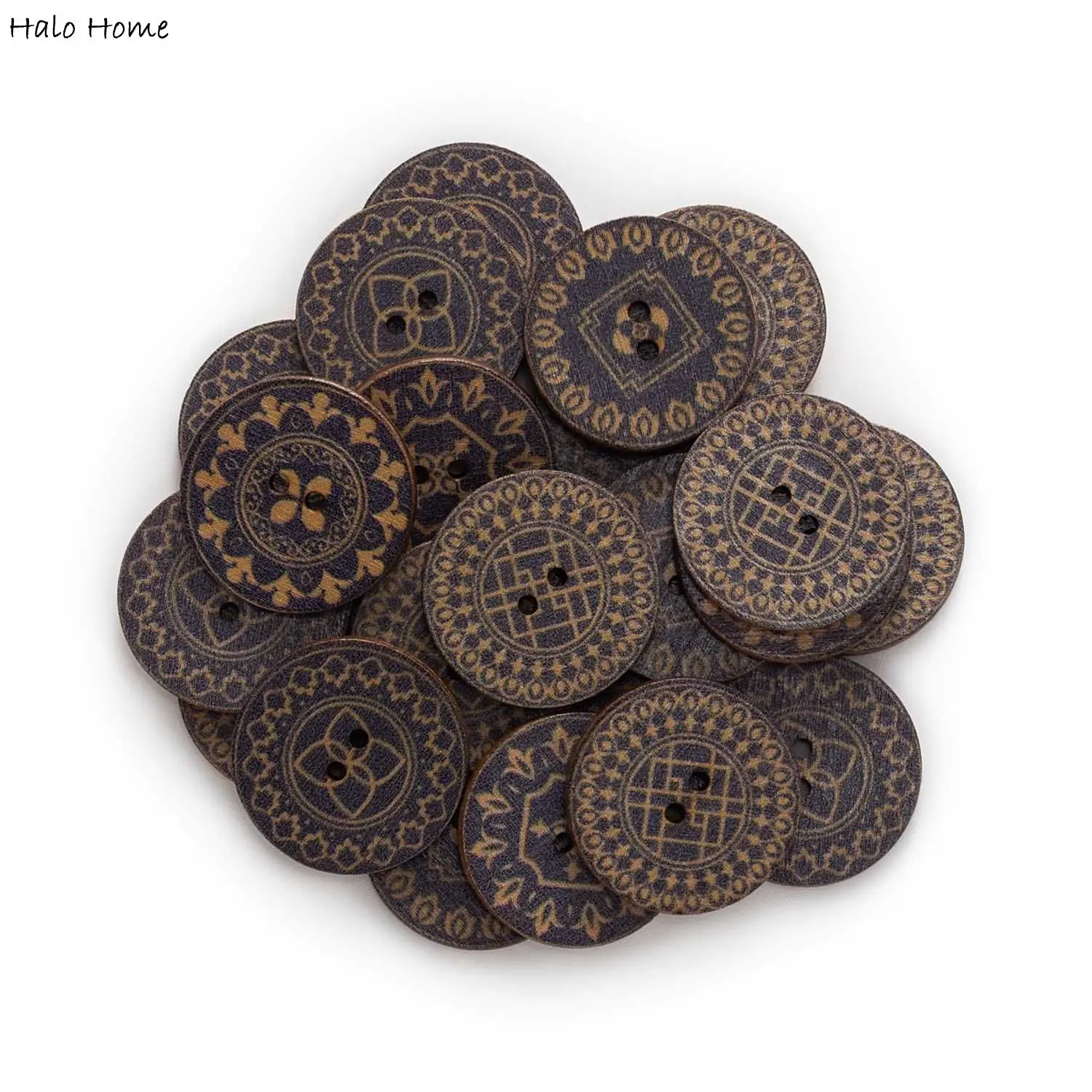 50pcs Round Retro Vintage Print Series Wooden Button Handwork Sewing Scrapbooking Clothing Crafts Accessories Gift Card 15-25mm