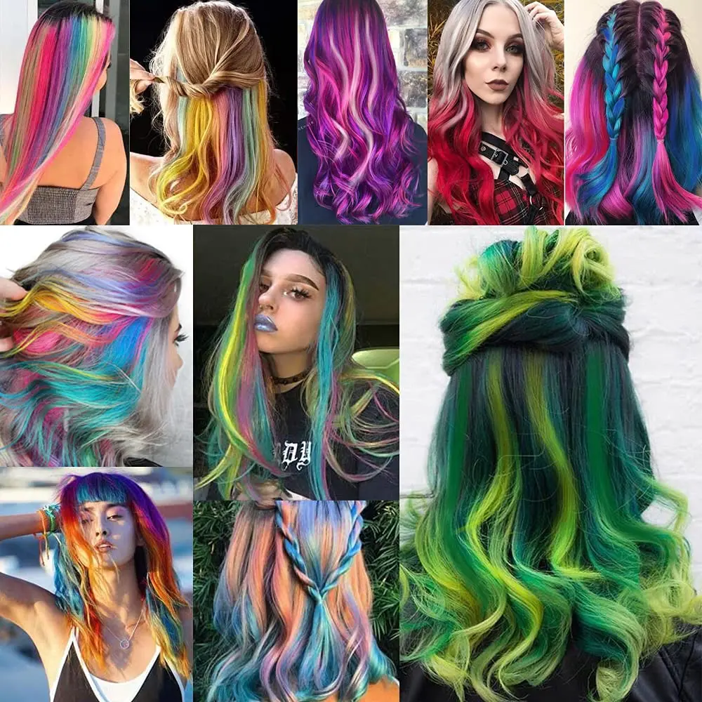 20inch Colored Hair Extensions 10Pcs Straight Hairpiece Multi-colors Party Highlights Clip in Synthetic Hair Extensions for Girl