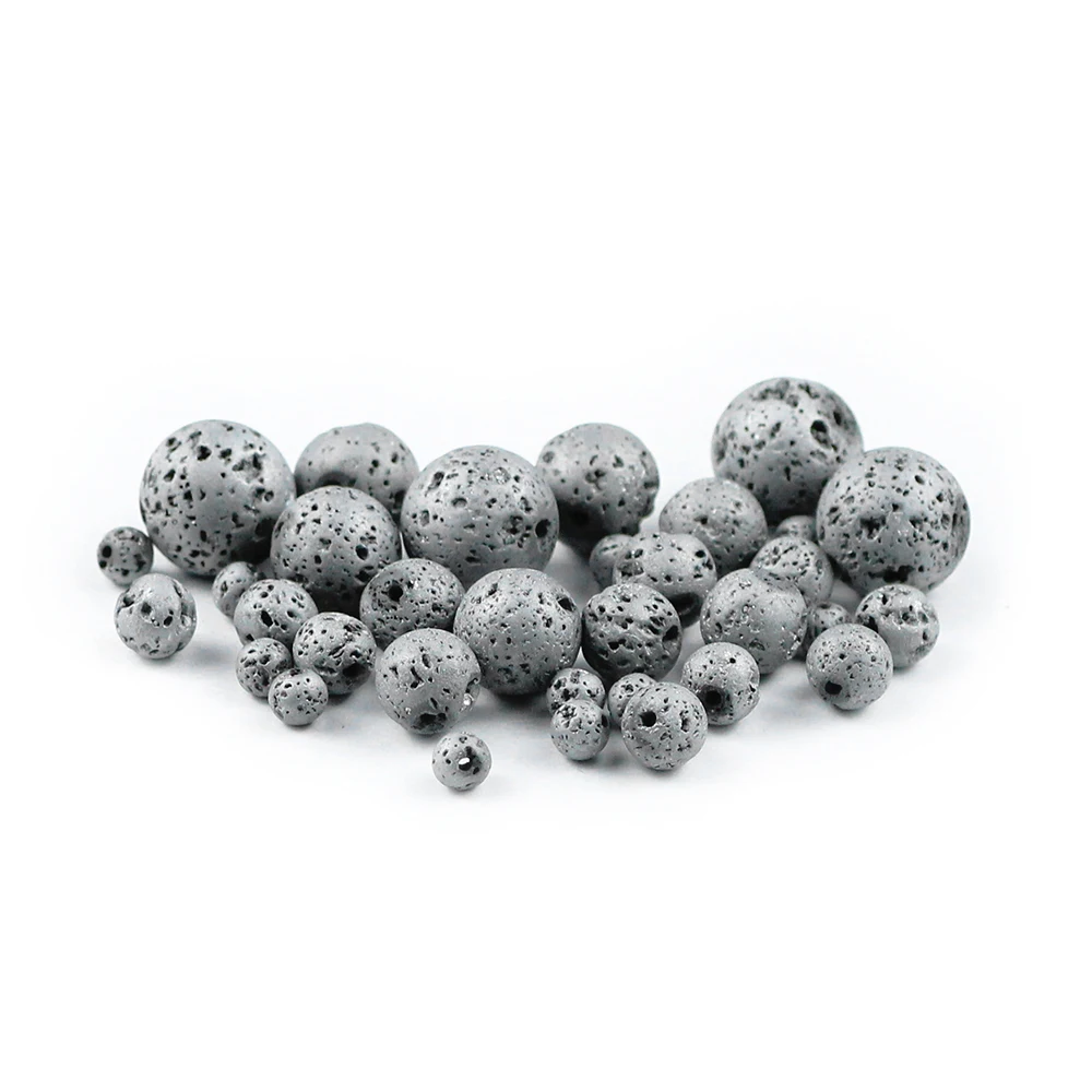 WLYeeS Silver Plated Volcanic Lava Loose Beads Round 4 6 8 10 12mm Natural Stone For Jewelry Making DIY Bracelet Necklace 15\'\'