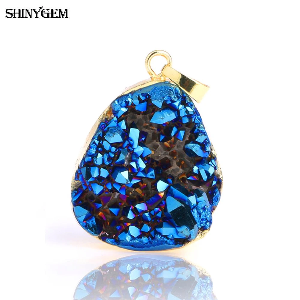 

Shinygem 5Pcs Natural Sparkling Irregular Druzy Crystal Chakra Stone Pendant Gold Plating Bezel Charm Necklace Jewelry Making