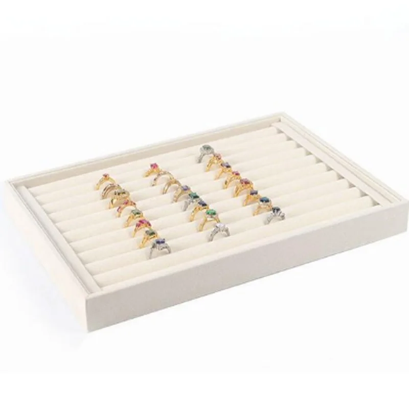Surprise price Beige Velvet Jewelry Tray Jewellery Organizer Storage Box Watch Holder Necklace Ring Earring Pendant Holder Serie
