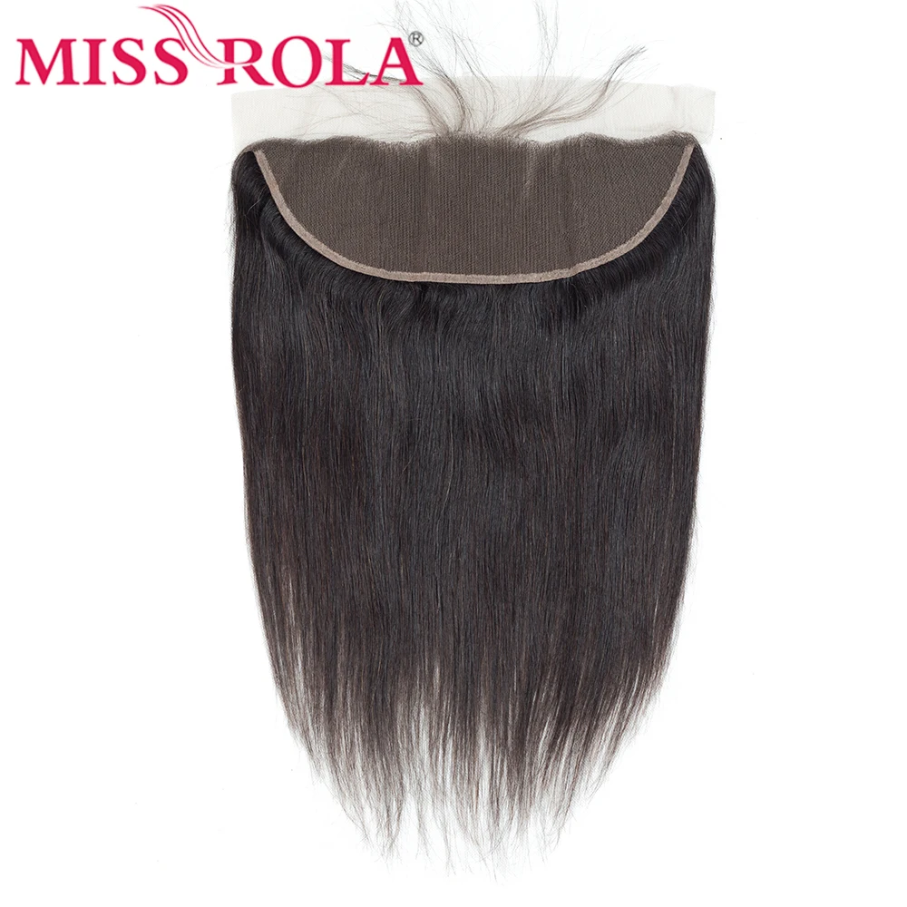 Miss Rola-cierre Frontal de encaje 13x4, cabello humano Remy brasileño de oreja a oreja, cabello liso, Color Natural con cabello de bebé