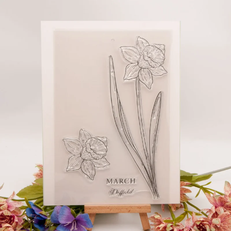 

1pc Daffodils Transparent Clear Silicone Stamp Seal DIY Scrapbooking Rubber Hand Account Album Diary Decor Reusable 12.5*19.5cm