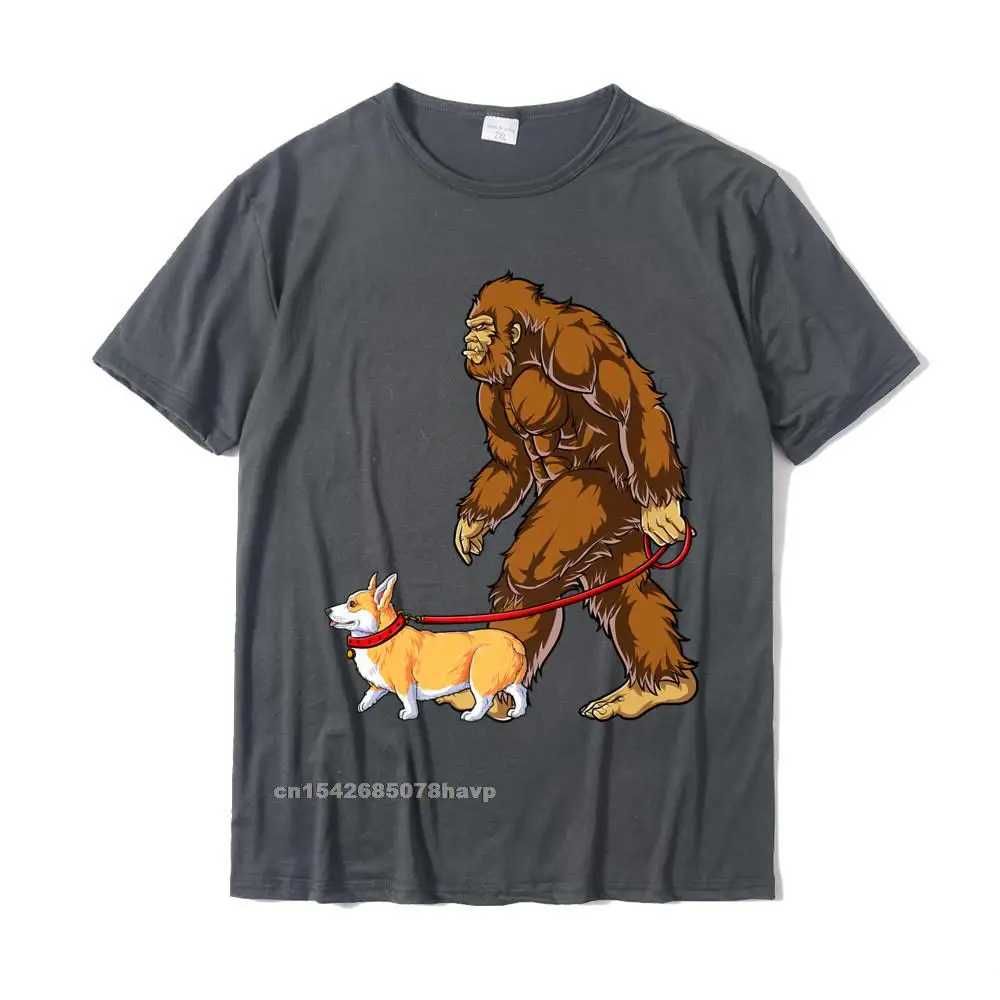 Bigfoot Dog Walk Corgi Boys Men Sasquatch Lover Gifts Premium T-Shirt Latest Mens Tshirts Printing Tops Shirt Cotton Casual