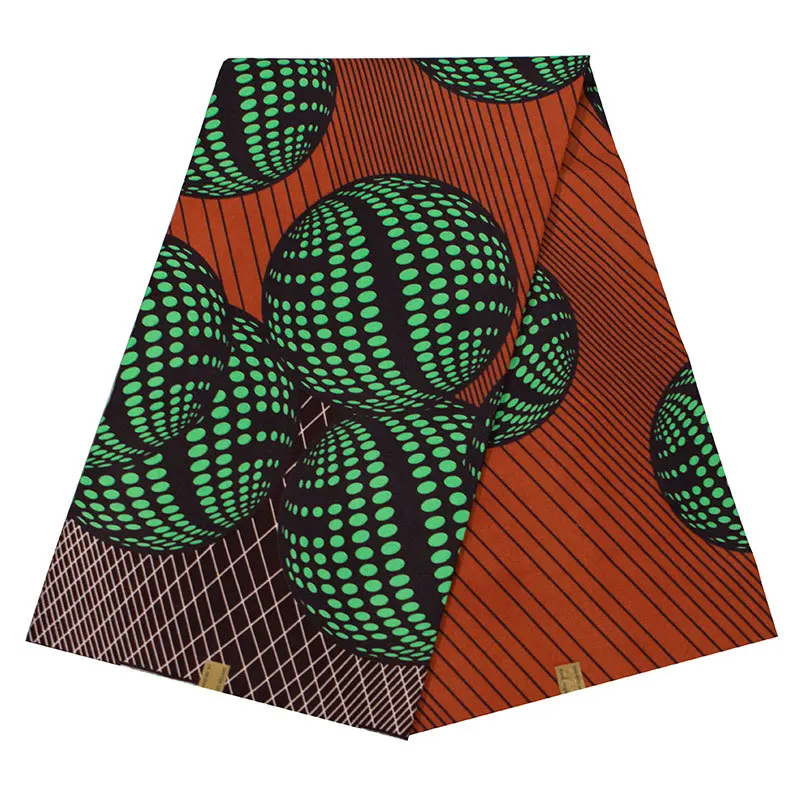 Latest Arrivals Brown 100% Polyester Green Ball Pattern Printed Real Wax High Quality Wax African Fabric