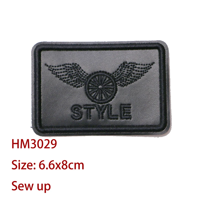 Embroidery Black PU Leather Military letters icon Applique Patches For Fashion Clothes Shoes DIY Iron on Badges on a backpack