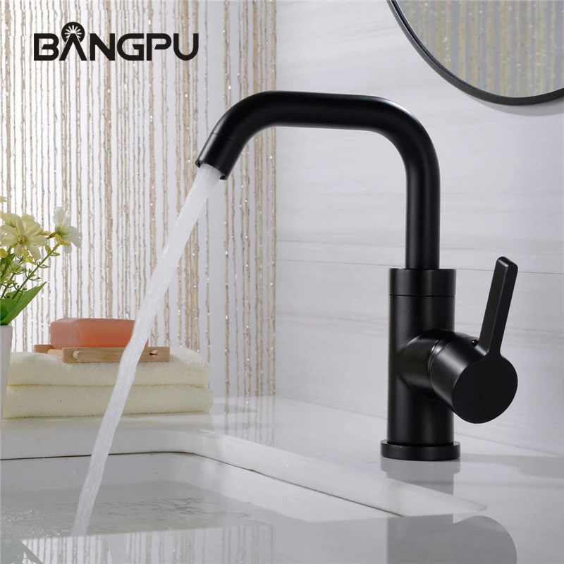 

BANGPU Bathroom Basin Faucet Black Bathroom Sink Faucet 1 Hole Bathroom Faucet Single Sink Tap Handle Deck Mount Stream Sprayer