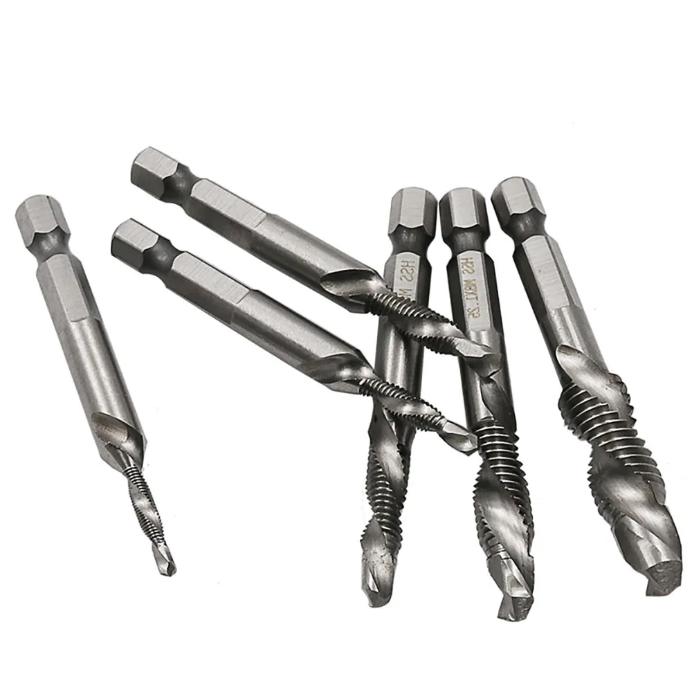 Filo M3 M4 M5 M6 M8 M10 Vite Tap Drill Bit HSS Rubinetti Svasatura Sbavare Metrica In Acciaio Ad Alta Velocità 1/4 IN Cambio Rapido Hex Shank