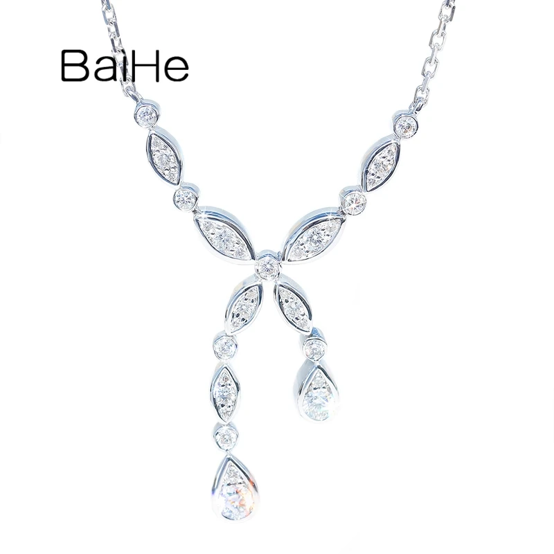 BAIHE Solid 18K White Gold 0.34ct H/SI Natural Diamond Necklace Women Trendy Wedding Engagement Fine Jewelry Making Collier 목걸이