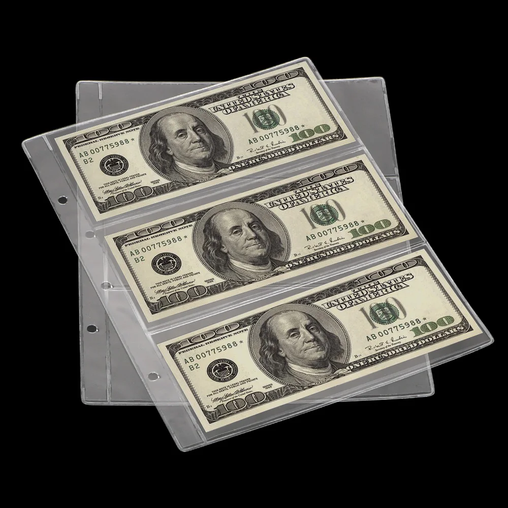 For Collector 3-Slot Paper Money Protective Bag Portable Loose Leaf Sheet Banknotes Holder Paper Money Collection Album