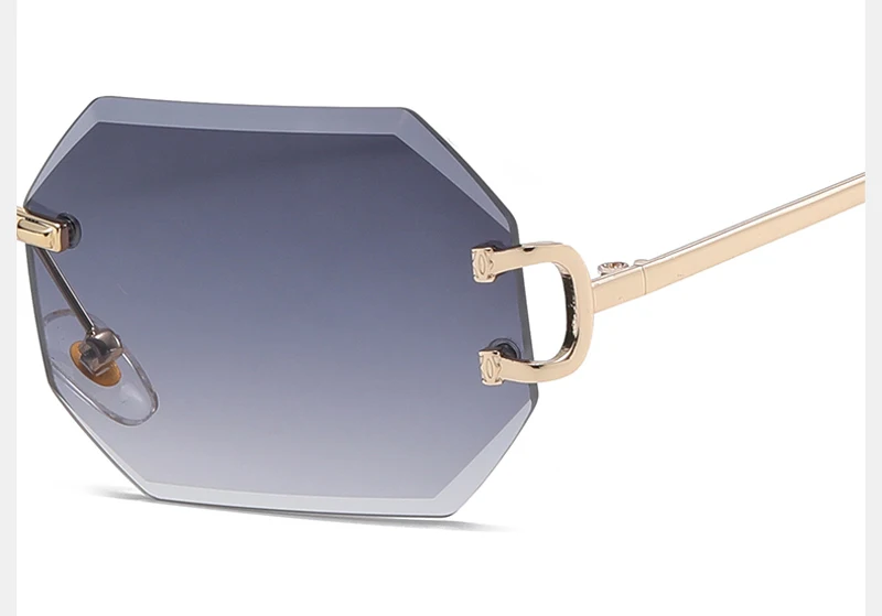 Kachawoo achteckige Sonnenbrille, randlos, Metall, für Herren, modische Sonnenbrille, für Damen, rechteckig, rahmenlos, blau, braun, rosa, europäischer Stil – Detail 13