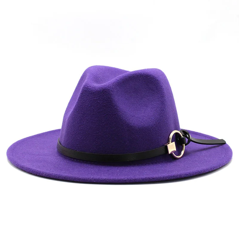 Lavender purple fedora hat men\'s hats ladies felt jazz top belt accessories Panama shallow fedora hats шляпаженская