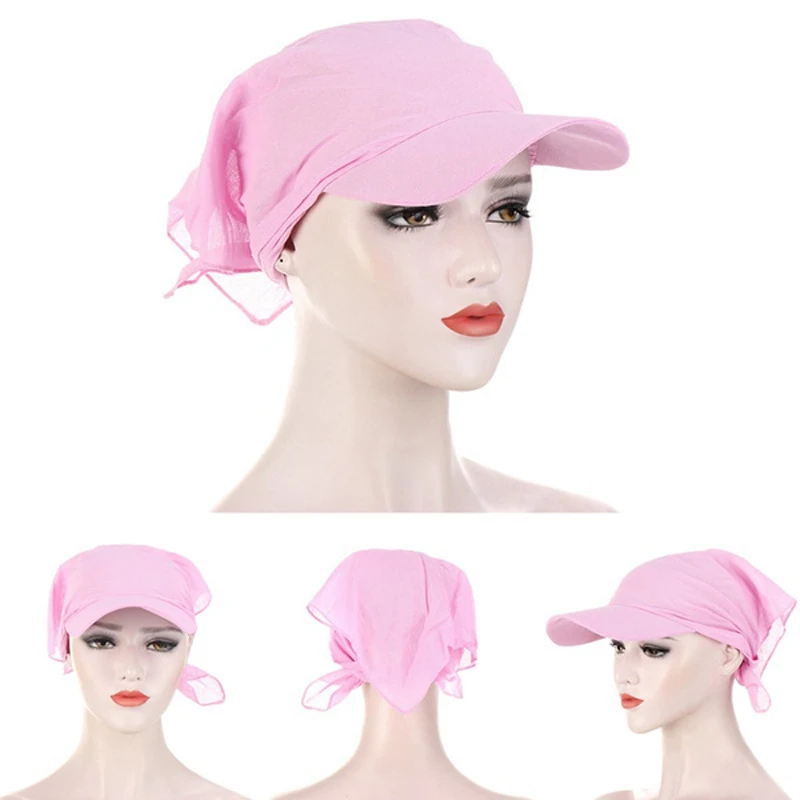 Pre-Tied Sun Visor Turban Brim Caps Slip On Design Women Outdoor Exercise Baseball Medical Hair Loss Hijab Head Scarf