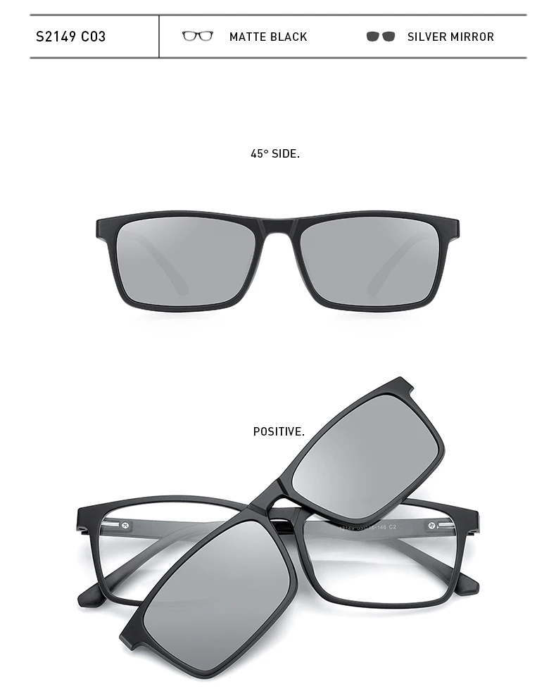 MERRYS DESIGN 5-in-1-Brillengestell mit magnetischem polarisiertem Clip für Herren und Damen, TR90-Brillengestell, quadratische Brillen S2149 – Detail 11