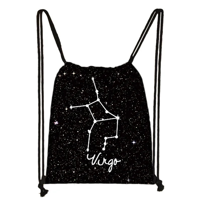 Twelve Constellations Zodiac Sign Backpack for Teenager Girls Galaxy Drawstring Bag Women Rucksack Ladies Storage Bag for Travel