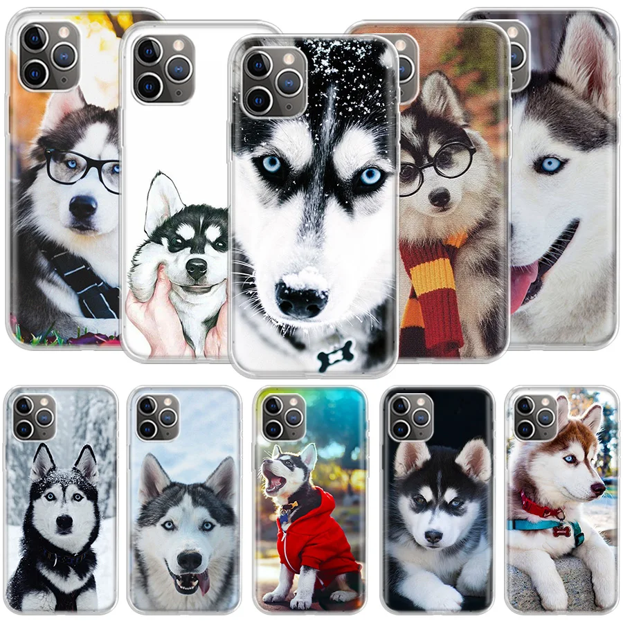 Funda de perro de trineo siberiano Husky para Apple, carcasa transparente de TPU P para Iphone 14, 12, 13, 15 Pro Max, Mini, 11, 8, 7 Plus, X, XS, XR, SE 2020