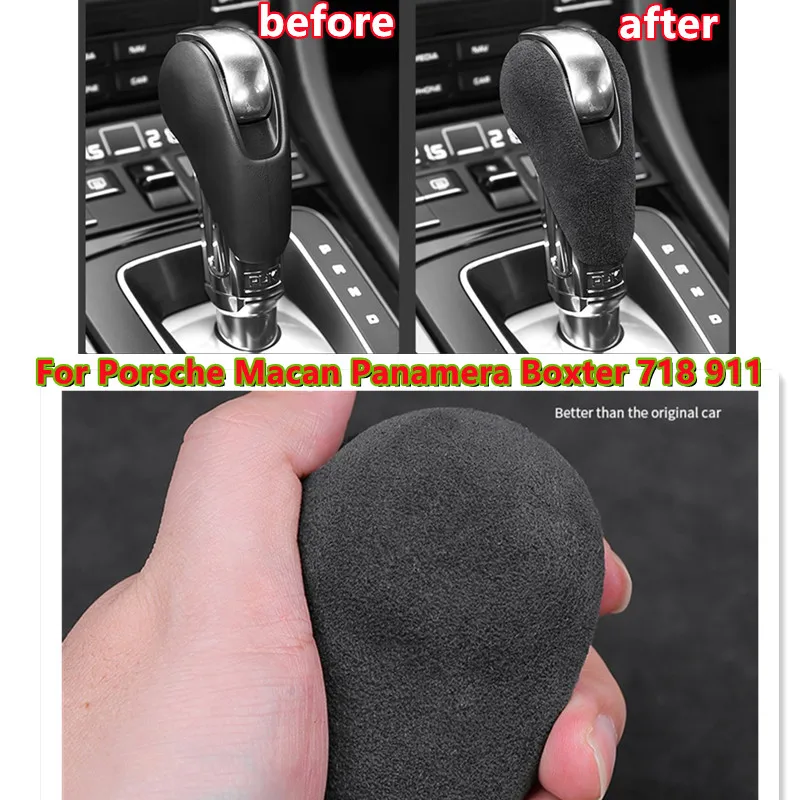 For Porsche Macan Panamera Boxter 718 911 Comfortable Suede Alcantara Car Gear Head Lever Shift Knob Cover Protector Decoration