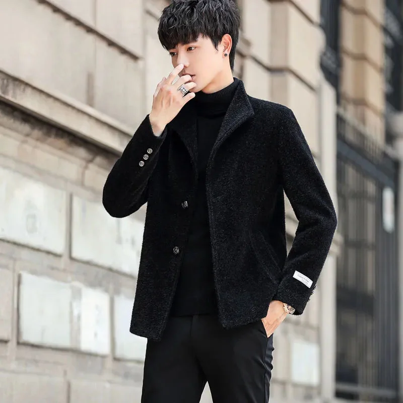 Autumn 2022 Winter Men's Wool Coats New Fashion Turn-down Collar Thick Warm Woolen Coat Male Casual Slim Jacket Overcoat B537