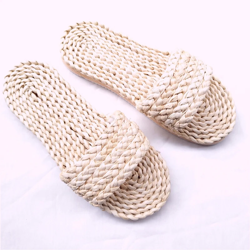 JARYCORN 2023 Summer Hand-woven straw slippers for Women and Men home indoor couple COSPLAY